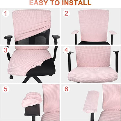 Tallew 4 Pcs Office Chair Covers Stretchable Armrest Seat,XL,Pale Pink | Universal Fit Office Desk Chairs, Protective Seat Backrest Slipcovers, Stretchable Prevent Wear, Easy Install for Rotating