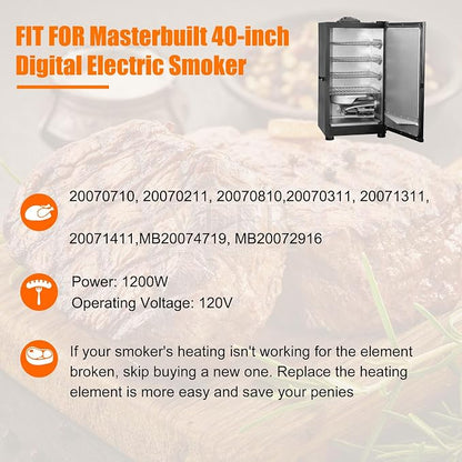 1200 Watts Electric Smoker Heating Element, 120 Volt | Heat Element Replacement Part 9907120027 for 40" Digital Control Smoker 20070613,20072612,for Materbuilt Electric Smoker
