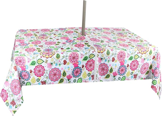 EHouseHome Outdoor Indoor 60x84 inch Rectangle Tablecloth with Umbrella Hole and Zipper, Waterproof Zippered Patio Cloths, Spring/Summer Table Covers for Backyard Circular Table/BBQs/Picnic