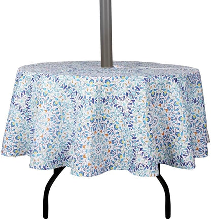 EHouseHome Outdoor and Indoor 60inch Round Tablecloth with Umbrella Hole and Zipper, Waterproof Zippered Patio Cloths, Spring/Summer Table Covers for Backyard Circular Table/BBQs/Picnic