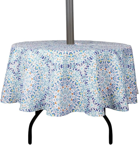 EHouseHome Outdoor and Indoor 60inch Round Tablecloth with Umbrella Hole and Zipper, Waterproof Zippered Patio Cloths, Spring/Summer Table Covers for Backyard Circular Table/BBQs/Picnic