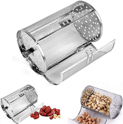 Air Fryer Rotisserie Basket, Stainless Steel Drum for 1/4 in Rod | Fits wings, fries, vegetables, nuts, and coffee beans; locking door keeps food contained while tumbling