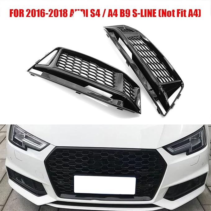 Fog Lamps Cover Front Fog Light Grill S4 A4 B9 SLine for Gloss Black Honeycomb Style