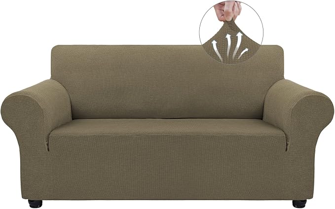 Asnomy Stretch Couch Covers Washable,loveseat Covers Slipcovers,Khaki | 1-Piece Sofa Cover(55"-78") loveseat cover Furniture Protector Soft Jacquard,Non-Slip Elastic Bottom for Dogs & Kids