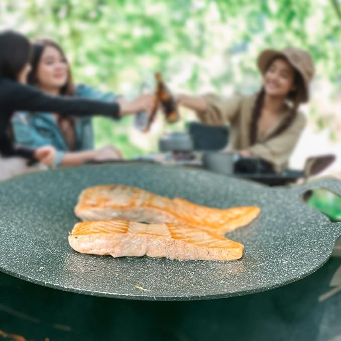 Saltlas Korean Style BBQ Grill Pan for Stove Top, Camping and IH, 13" Round Griddle With Double Bottom, Non-stick Coating Frying Pan