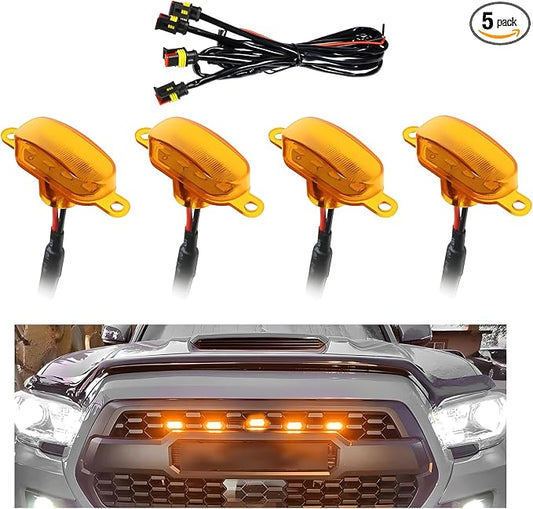 5 PCS Car LED Grille Lights, Waterproof Front Grille Running Lights with Wiring Harness, LED Grill Running Lamp Decorative Light for 2017-2019 F150 Raptor (Yellow & Yellow, 4 PCS)