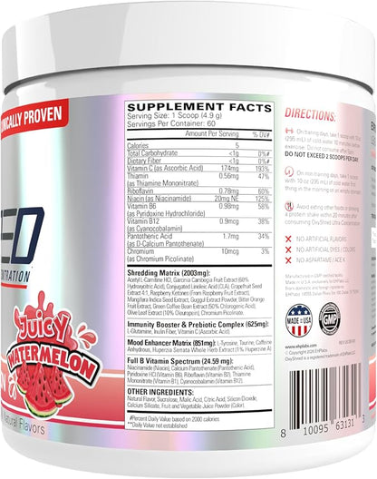 EHP LABS OxyShred Pre Workout Powder - Preworkout Powder with L Glutamine & Acetyl L Carnitine, Energy Boost Drink - Juicy Watermelon, 60 Servings