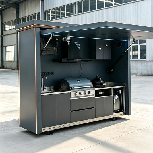 Customizable Made Stainless Steel Outdoor Kitchen with Shed Recycle Durable and Sturdy Outdoor Kitchen Shed for Courtyard