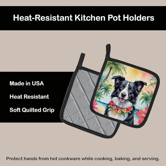 Caroline's Treasures Border Collie Luau Pair of Pot Holders Kitchen Heat Resistant Pot Holders Sets Oven Hot Pads for Cooking Baking BBQ, 7 1/2 x 7 1/2