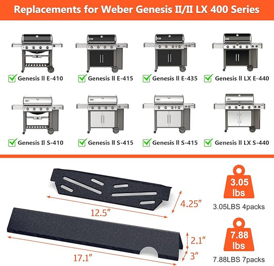 17" Flavorizer Bars and Grill Heat Deflectors for Weber Genesis II/LX 400 Series, Genesis E/S-410 E/S-415 E/S-435 E/S-440 Series Grill, Porcelain Steel 16GA Parts for Weber 66686 66041 66033