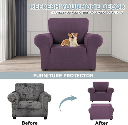 LURKA Stretch Chair Cover for Sofa, 1 Piece Armchair Slipcover, Purple | Soft Stretch Jacquard, Fits 31"-55" Armchairs, Elastic Bottom for Secure Fit, Machine Washable, Pet & Kid Friendly