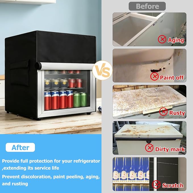 Mini Fridge Cover for Outside Small Beverage Refrigerator,17"Wx17"Dx18.5"H | Heavy Duty 600D,100% Waterproof,Dustproof,For Outdoor 1.3 Cu Ft Mini Wine Beer Drink Fridge,Black