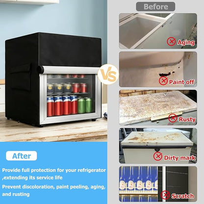 Mini Fridge Cover for Outside Small Beverage Refrigerator,17"Wx17"Dx18.5"H | Heavy Duty 600D,100% Waterproof,Dustproof,For Outdoor 1.3 Cu Ft Mini Wine Beer Drink Fridge,Black