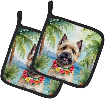 Caroline's Treasures Cairn Terrier Luau Pair of Pot Holders Kitchen Heat Resistant Pot Holders Sets Oven Hot Pads for Cooking Baking BBQ, 7 1/2 x 7 1/2
