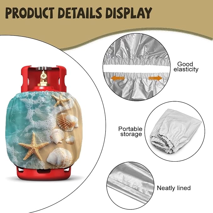 Propane Tank Covers 20lb Starfish Outdoor Heavy Duty Waterproof Windproof Blue Gas Tank Cylinder Cover with Elastic Brand Dress up Your Gas Grill, Fits Standard 20lb Cylinder