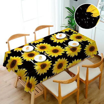 Swono 52x70 Inch Sunflowers Tablecloth Yellow Black Floral Blossom Sunflower Farmhouse Dining Table Cloth Anti-Stain Talking Table Cover for Kitchen Dinning Room Coffee Store