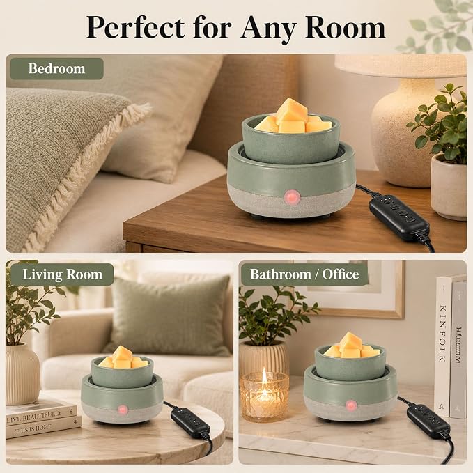 Candle Wax Melt Warmer with Timer Ceramic Electric Wax Melt 4-in-1 Oil Burner Adjusting Temperature Fits Yankee Large Jar Scented Candle for Home Decor Birthday Gifts for Women Mom Grandma Girls Green