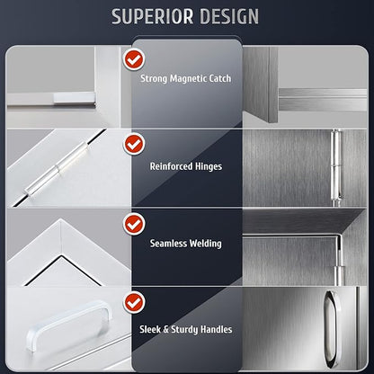 CO-Z Upgraded Outdoor Kitchen Doors, 14" W x 20" H 304 Stainless Steel Single Access BBQ Door for Outdoor Kitchen, Grilling Station, Outside Cabinet, Barbeque Grill, Built-in SS BBQ Island Door
