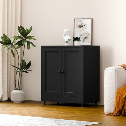 Metal Storage Cabinet with 2 Doors and Adjustable Shelf, Steel Sideboard Buffet Cabinet for Home Office Hallway Entryway Kitchen Living Dining Room (Black)