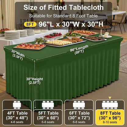 Smiry 2 Pack Spandex Elastic Fitted Table Cloth Skirt for 8FT Table | Stretch Washable Table Cloth, Banquet Table Cover for Wedding, Party, Indoor & Trade Shows, (Olive Green, 96Lx30Wx30H)
