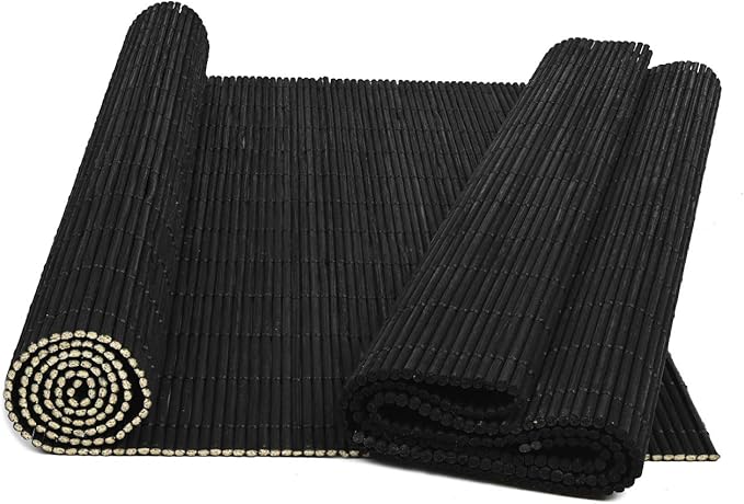 Dining Table Placemat, Heat-Resistant Place Mat Stain Resistant Anti-Skid Washable Bamboo Table Mat Placemat Kitchen Table mat… (Black)