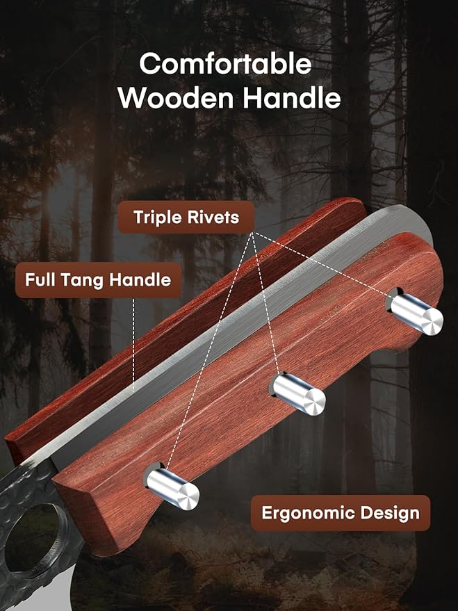 D.Perlla Butcher Knife set 3PCS Chef Knife Set for Meat Cutting, Serbian Chef Knives Set and Viking Knife with Wooden Handle, Cleaver knive Set for Outdoor BBQ and Camping with Gift Box
