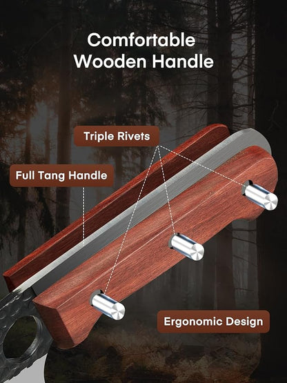 D.Perlla Butcher Knife set 3PCS Chef Knife Set for Meat Cutting, Serbian Chef Knives Set and Viking Knife with Wooden Handle, Cleaver knive Set for Outdoor BBQ and Camping with Gift Box