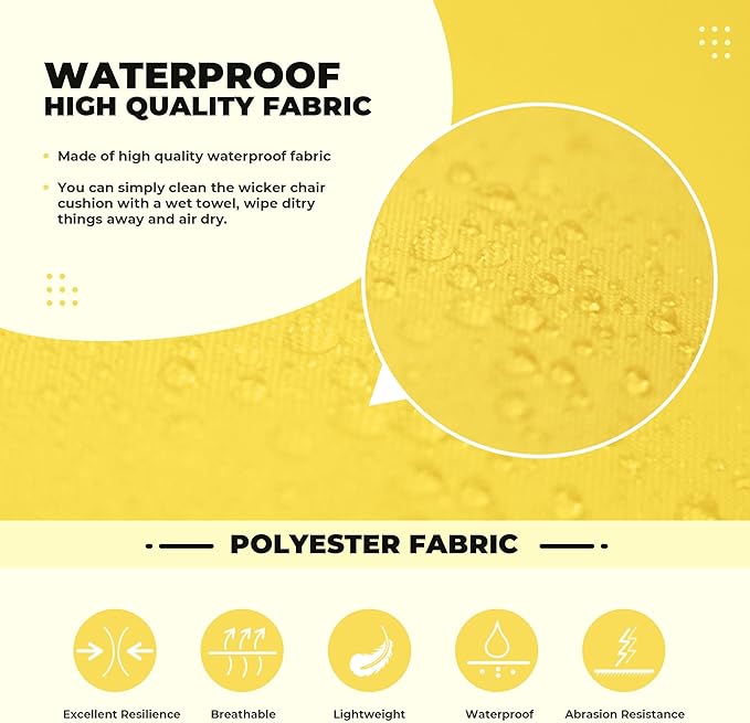DANGHOOGY Wicker Chair Cushions, Waterproof Outdoor Loveseat Cushions for Patio Furniture, Tufted Wicker Furniture Cushions, 1 Loveseat and 2 U-Shaped Cushions, Yellow