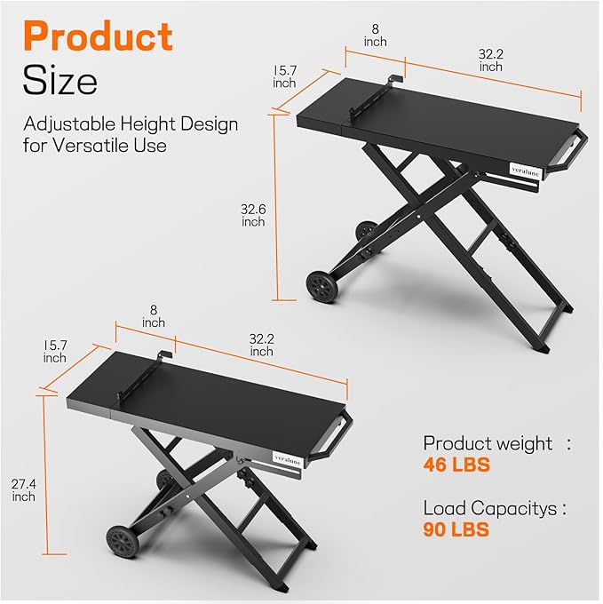 veralune Foldable BBQ Grill Cart with Wheels, Portable and Durable Collapsible Outdoor Table for Gas Grills, Perfect for Camping, Tailgating, Picnics, and Outdoor Cooking