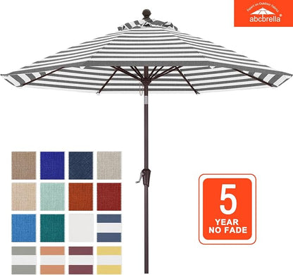 ABCCANOPY OLEFIN® 5-Year No Fading 9FT Outdoor Patio Umbrella(Gray Stripe) | Fade & UV Resistant Fabric,8 Fiberglass Ribs，Wind Vent，Crank Lift & Tilt,Outdoor Table Umbrella for Deck,Backyard,Yard