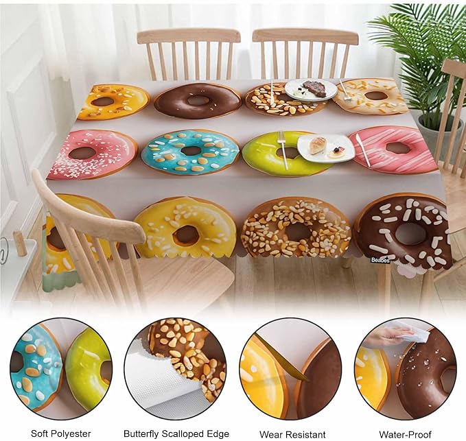 Decorative Rectangle Tablecloth 52"X70" Donuts, Colorful Glazed Donuts Wrinkle Free Table Cover Picnic Table Cloths for Parties Weddings Kitchen Dinner Tablecloth
