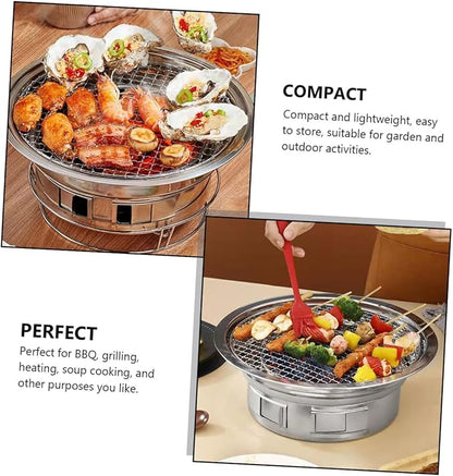 Luxshiny Portable Stainless Steel Korean Charcoal Grill Bbq Stove with Grill Rack, Small Outdoor Barbecue Oven for Picnic and Camping