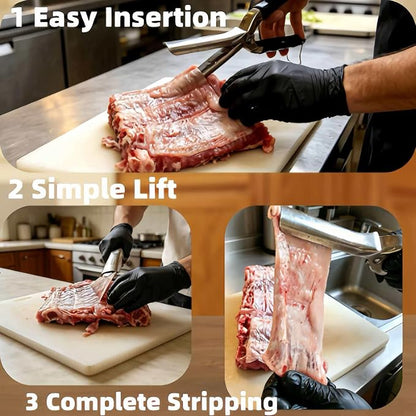 Rib Membrane Removal Tool Rib Prep Skinner for BBQ & Kitchen Meat | Quick Rib Membrane Peeler, Full-Wrapped Anti-Slip Handle, Food-Grade 304 Stainless Steel, Dishwasher Safe for Grilling