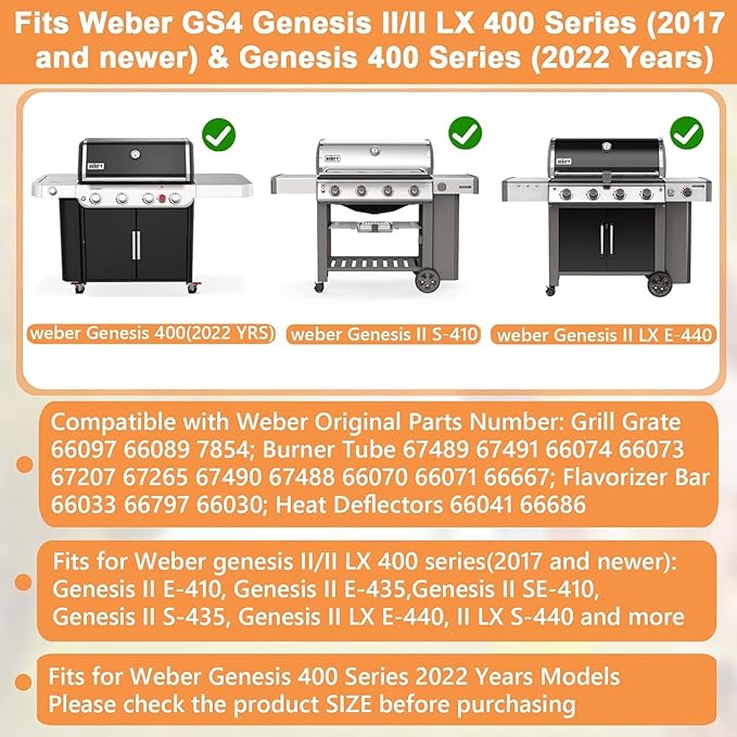 GS4 Genesis II Grill Parts for Weber 4-Burner Genesis II/II LX 400 SER Grill Accessories Genesis 400 (2022 Y) Replacement for Weber Flavorizer Bars 66033,Grates 66097,Heat Deflector 66686&Burner 67490
