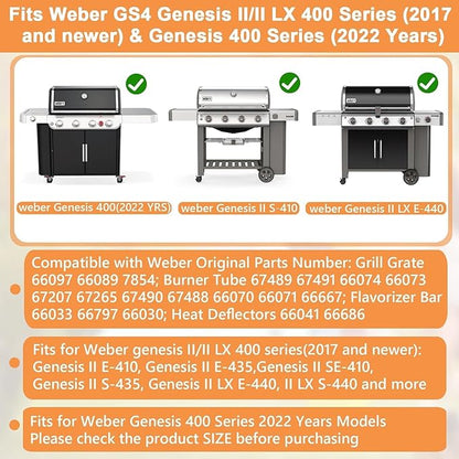 GS4 Genesis II Grill Parts for Weber Genesis II/II LX 400 SER 4-Burner Grill Accessories Genesis 400 (2022 Y) Replacement for Weber Grates 66097,Flavorizer Bars 66030,Heat Deflector 66041&Burner 67490