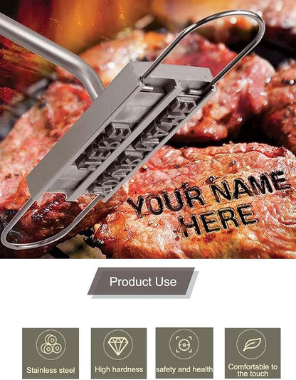 Branding Iron Kit with 120+ Interchangeable Letters and Spaces, Custom Design for Steak Meat BBQ Grill and Chicken Branding Tool Personalized Branding Set with Wood Handle