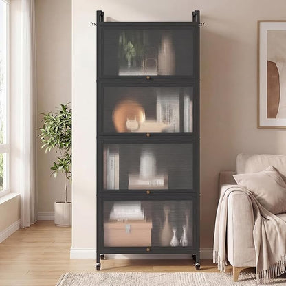 Giantex 5-Tier Kitchen Storage Cabinet, Mobile Microwave Stand with Flip-up PC Doors, Freestanding Kitchen Bakers Rack with 4 Rolling Casters, for Dining Room, Living Room and Study, Black