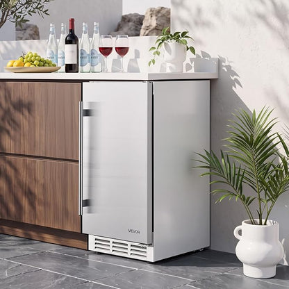 VEVOR Outdoor Beverage Refrigerator, 15 Inch Undercounter Drink Fridge | 304 Stainless Steel Body, 3.0 Cu. Ft, Hold 94 Cans, Powerful Cooling System, Built-in / Freestand Cooler, Home Bar & Patio