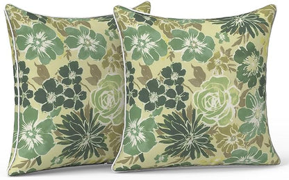 LVTXIII Outdoor Pillow Covers 16x16, Patio Waterproof Throw Pillow Cases Fade Resistant Accent Pillow Covers for Spring Summer Garden Decoration, Set of 2, Green Rose