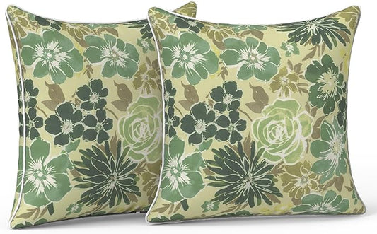 LVTXIII Outdoor Pillow Covers 16x16, Patio Waterproof Throw Pillow Cases Fade Resistant Accent Pillow Covers for Spring Summer Garden Decoration, Set of 2, Green Rose