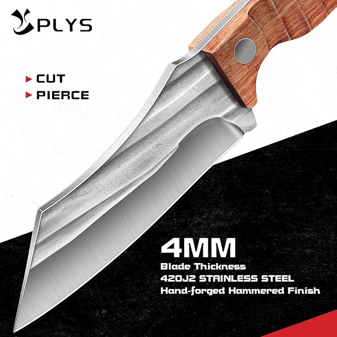 Plys 8 Inch Fixed Blade Hunting Knife with Sheath, Full Tang Survival Camping Knife, Corrosion-Resistant High Carbon Steel, Rosewood Handle EDC Knife for Outdoor Adventure, Hiking, Hunting & Prepping