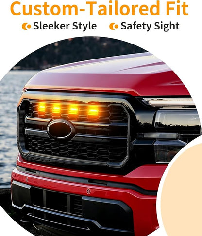 LED Grill Lights for Ford F150 2024-2026 Accessories Lariat Only, Amber | Direct-Snap F150 Front Grille Marker Lights, OEM-Style Fit, IP68 Waterproof, Raptor-Style Front-End Upgrade, Off-Road Ready
