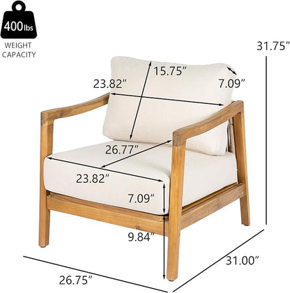 Christopher Knight Home Seward Acacia Wood Lounge Chair Outdoor with Removable Cushion, Solid Wood Patio Accent Chair with Rope Backrest, Patio Outdoor Armchair, Teak+Beige