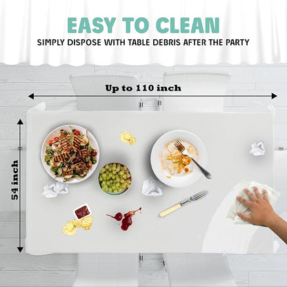 Tablecloth Roll – 54" X 110' White Premium Plastic Table Cloths with Cutter Box - Cut to Size - Decorative Rectangle Table Cover Smooth Tablecloth - Disposable Table Cloths for Parties, Weddings.