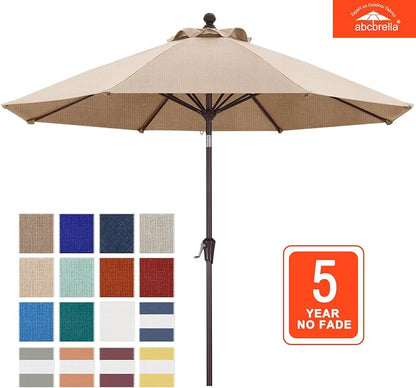 ABCCANOPY OLEFIN® 5-Year No Fading 9FT Outdoor Patio Umbrella(Light Beige) | Fade & UV Resistant Fabric,8 Fiberglass Ribs，Wind Vent，Crank Lift & Tilt,Outdoor Table Umbrella for Deck,Backyard,Yard