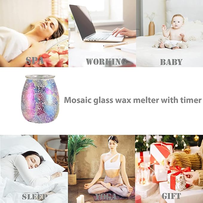 Dicimi Mosaic Glass 2-in-1 Wax Melt Warmer – Electric Incense Burner with Ambient Light, Flameless Candle Heater, Home Fragrance Lamp, Housewarming Gift