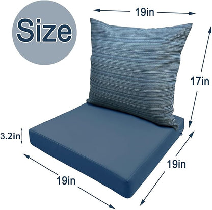 Bcareself Outdoor Deep Seat Cushion Set Waterproof & Fade Resistant Patio Furniture Cushions with Removable Cover Adjustable Straps Rain-Proof Seat Pad & Back Cushion for Chair Sofa Porch 19 x 19 Blue