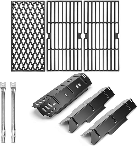 Utheer Grill Parts for Dyna-Glo DGF371CRP-D DGH373CRP-D 3 Burner Gas Grill, 15.4" Stainless Steel Burners, Cast Iron Grill Grates & Porcelain Steel Heat Plates, Heavy Duty Dyna-Glo Grill Accessories