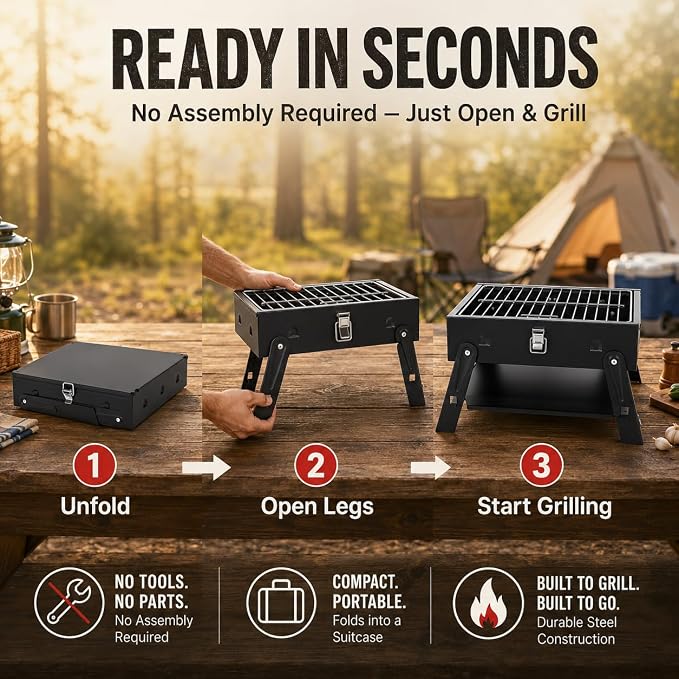 Small Portable Charcoal BBQ Grill: Table Top Mini Foldable Barbecue Grills for Beach, Birthday Gift for Men Dad Husband