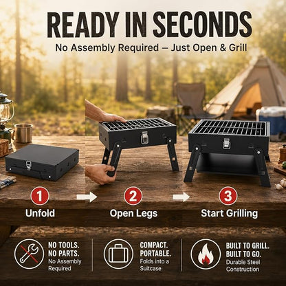 Small Portable BBQ Charcoal Grill: Mini Foldable Table Top Barbecue Grills for Outdoor Cooking, Camping, Beach, Travel, Tailgates, Fathers Day Birthday Grilling Gift for Men Dad Husband